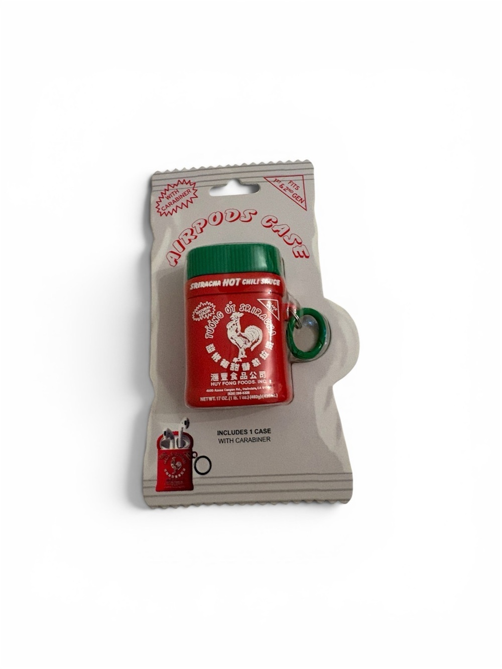 Sriracha Hot Sauce AirPods Case with Carabiner - Red & Green